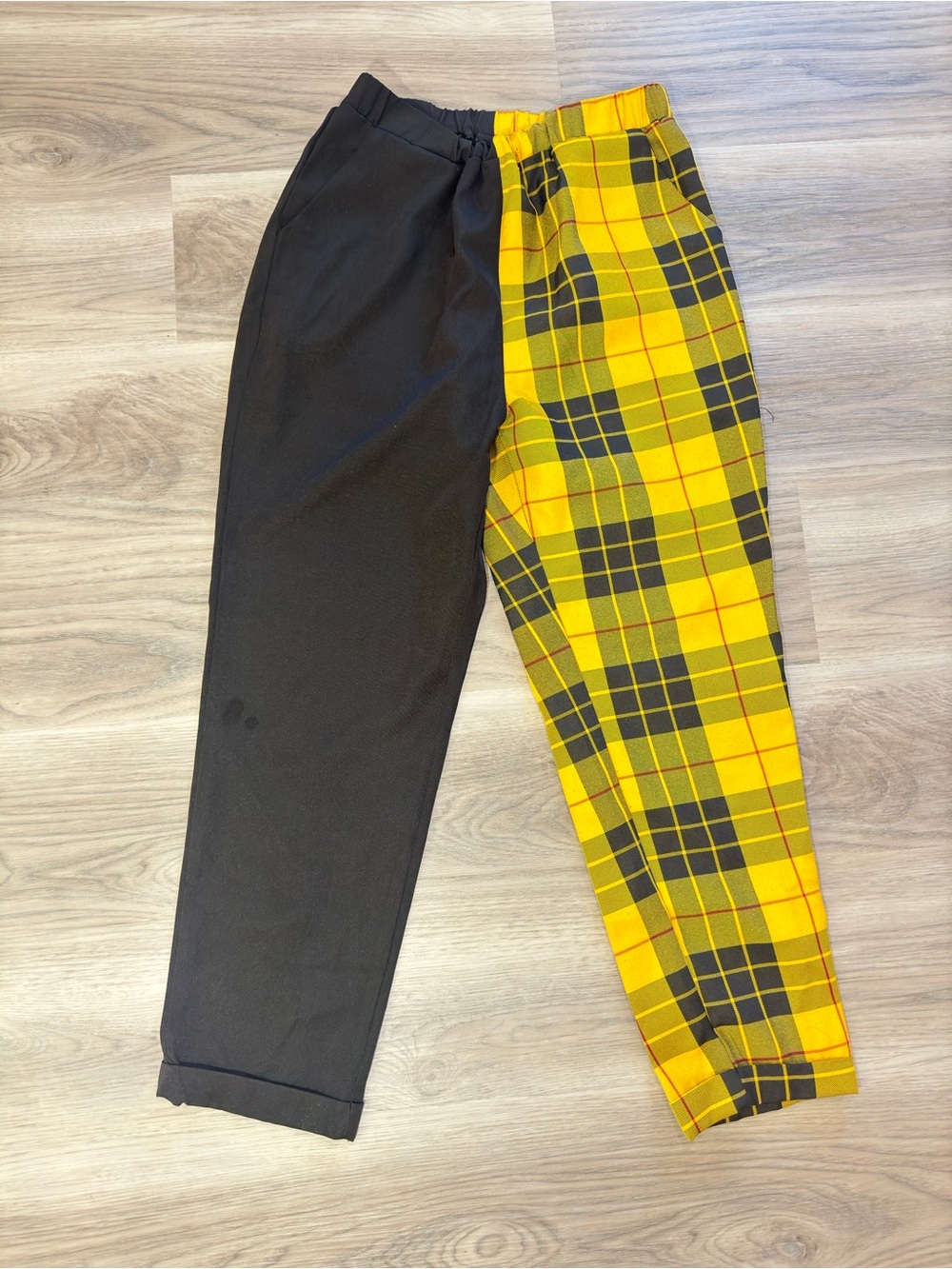 SHEIN Black and Yellow Plaid Two-Tone Pants